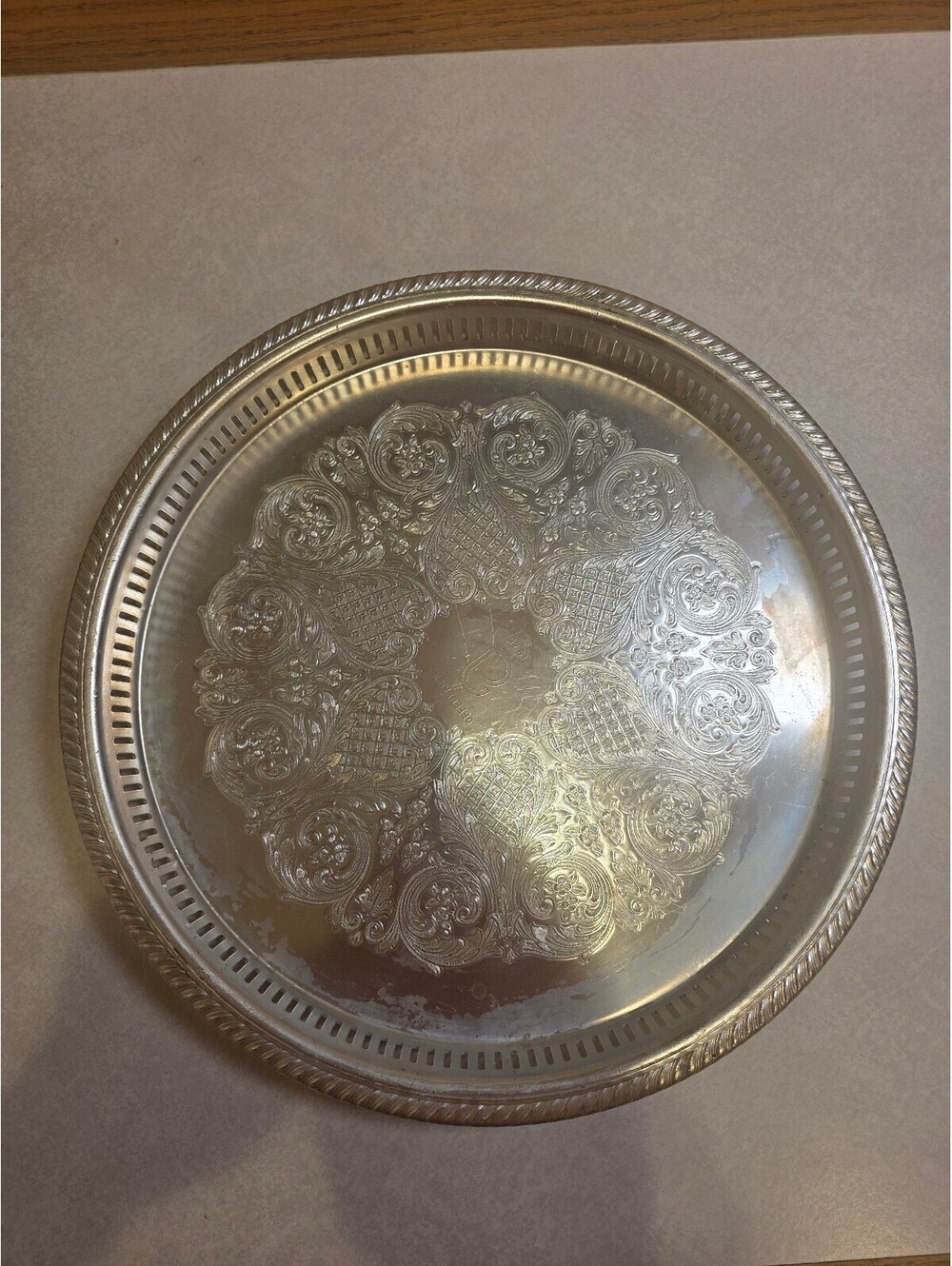 Kensington No. 7891 Greenbrier 1971 Aluminum Serving Tray 16" Ornate Embossed
